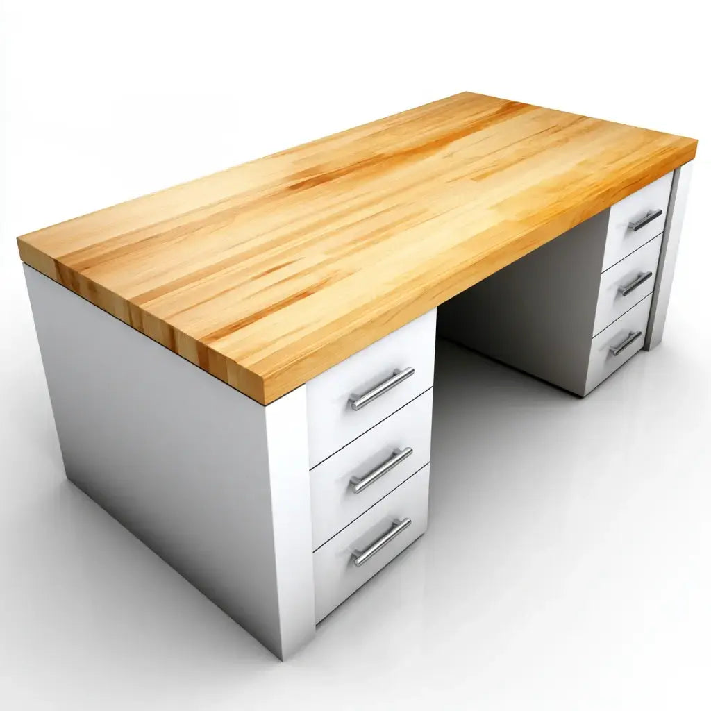 Craftandcrux brown and white desk with a spacious tabletop and side drawers, ideal for office or study use.